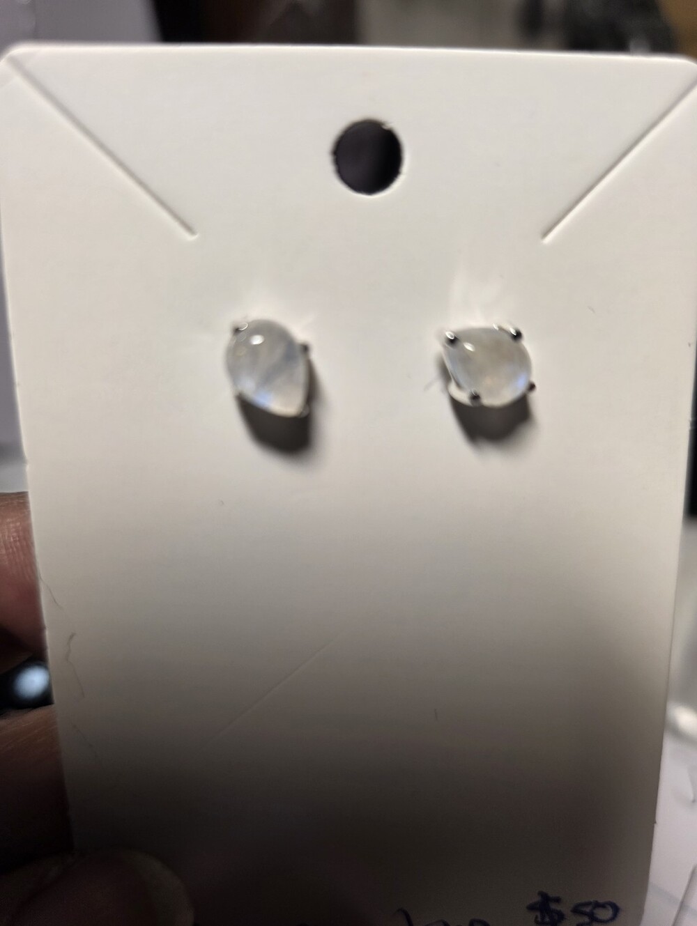 Sterling Silver Teardrop Moonstone Stud Earrings - White